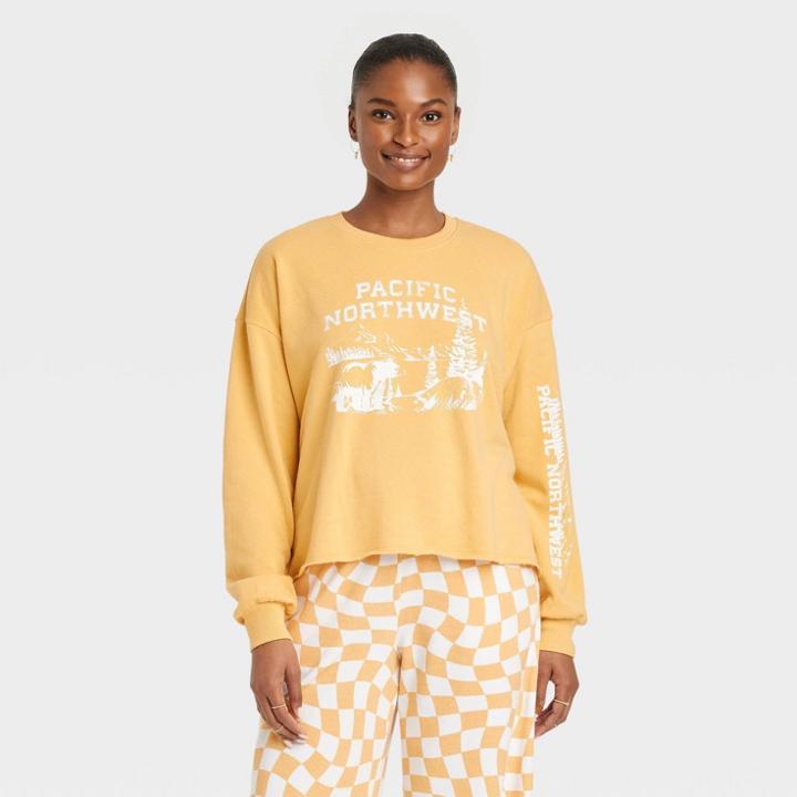 Grayson Threads Women's Pacific Northwest Graphic Cropped Sweatshirt - Yellow