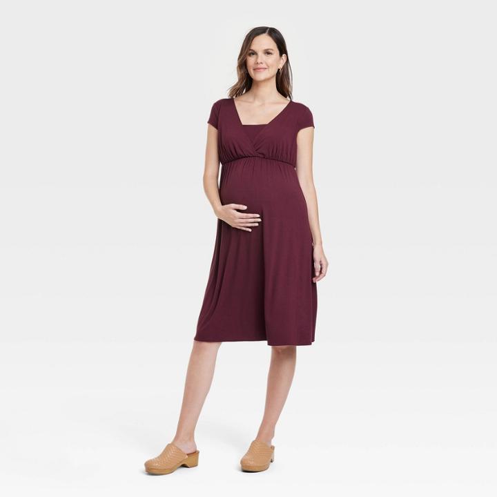 Short Sleeve Nursing Maternity Dress - Isabel Maternity By Ingrid & Isabel Burgundy