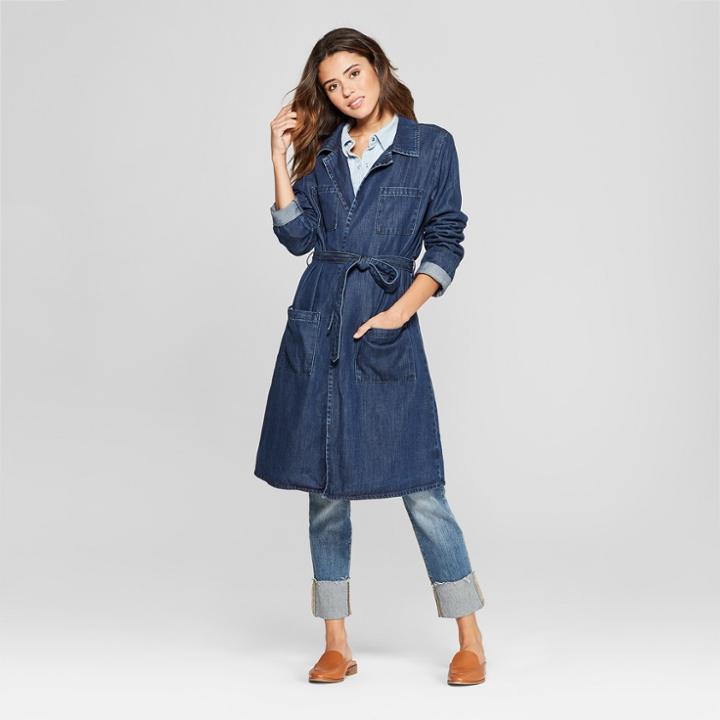 Women's Denim Trench Coat - Universal Thread Medium Wash