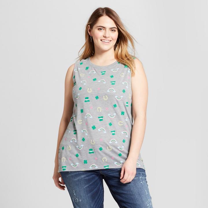Women's Plus Size Rainbow Toss Graphic Muscle Tank - Modern Lux (juniors') - Gray