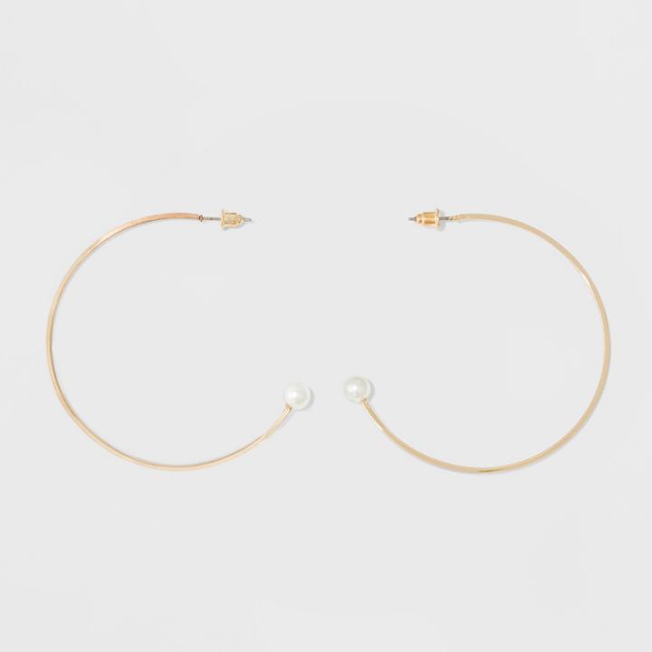 Simulated Pearls On Open Ended Hoop Earrings - A New Day Gold