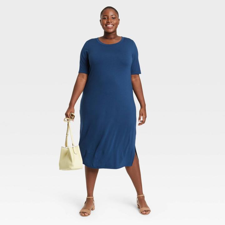 Women's Plus Size Short Sleeve Knit Swing Dress - Ava & Viv Teal X, Blue