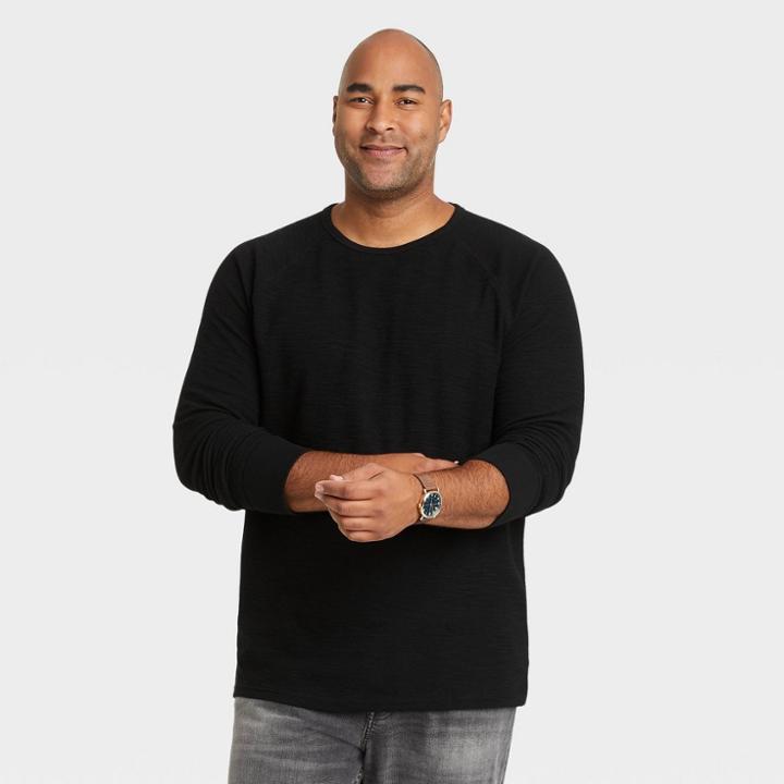 Men's Tall Regular Fit Long Sleeve Crewneck T-shirt - Goodfellow & Co Black