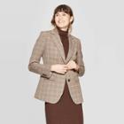 Women's Plaid Long Sleeve Button-front Bi-stretch Twill Blazer - A New Day Brown
