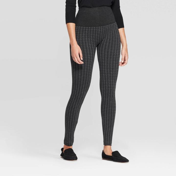 Women's Seamless High Waist Houndstooth Sweater Leggings - A New Day Black/charcoal S/m, Size: Small/medium, Gray