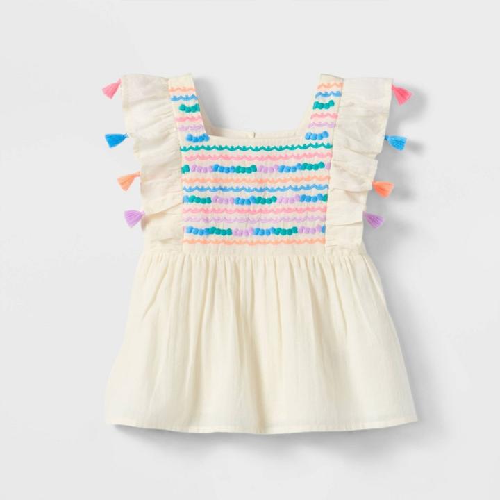 Toddler Girls' Embroidered Short Sleeve Top - Cat & Jack White