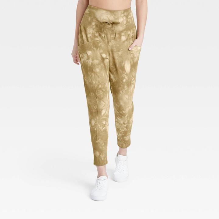 Women's Tie-dye High-waisted Ribbed Jogger Pants 25.5 - All In Motion Olive Green