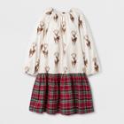 Happy By Pink Chicken Girls' Reindeer Woven A Line Dress - Cream