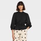 Women's Puff 3/4 Sleeve Smocked Peplum Top - Who What Wear Black