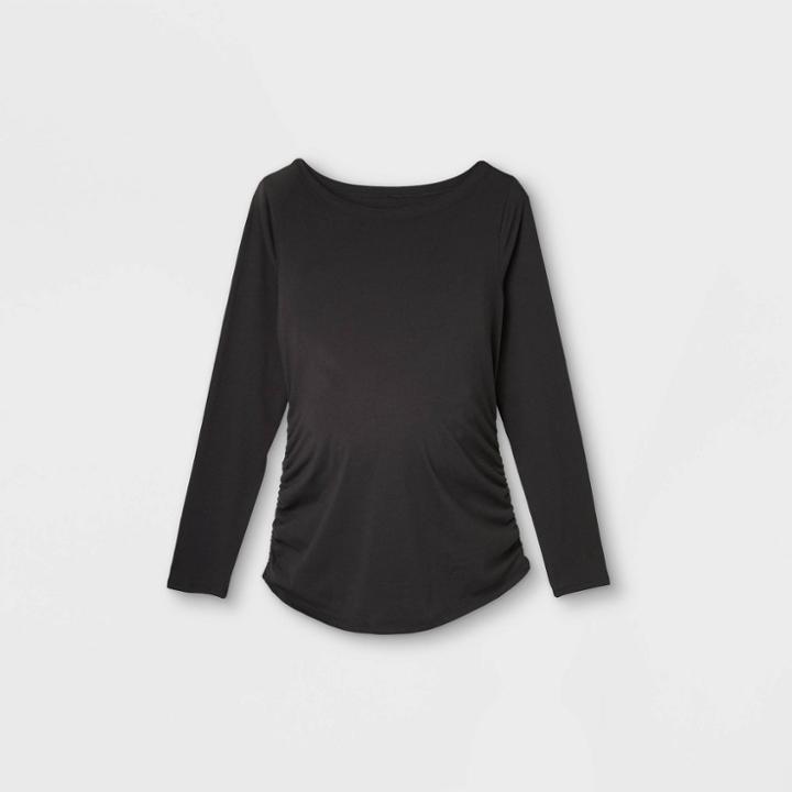 Maternity Long Sleeve Boat Neck Side Shirred T-shirt - Isabel Maternity By Ingrid & Isabel Black