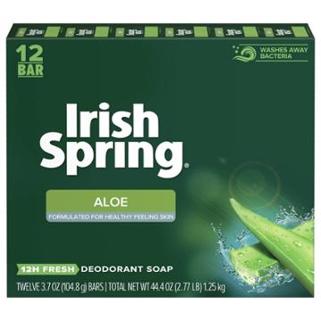 Irish Spring Aloe Vera Bar Soap For Body And Hands - Washes Away Bacteria - 12pk