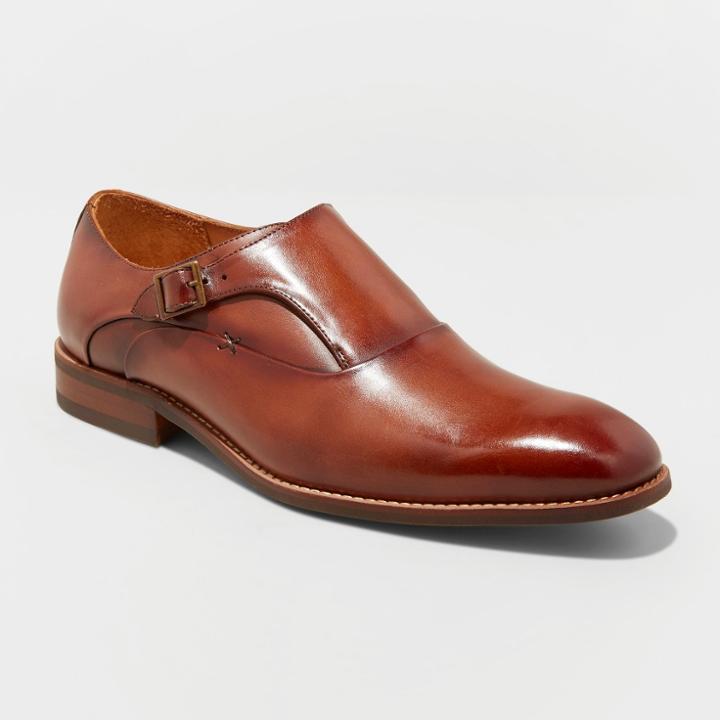 Men's Keanu Leather Monk Strap Dress Shoes - Goodfellow & Co Tan