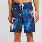 Bioworld Men's 10 Cats In Galaxy Print Board Shorts - Blue