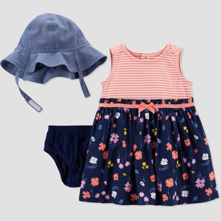 Baby Girls' 2pc Floral Dress With Hat - Just One You Made By Carter's Navy