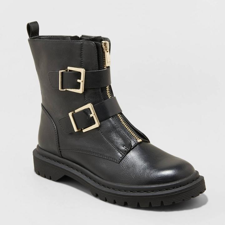 Women's Shiloh Double Buckle Combat Boots - Universal Thread Black