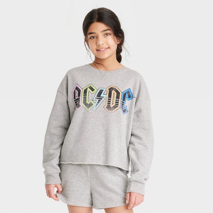 Girls' Ac/dc Cropped Crewneck Sweatshirt - Art Class Gray
