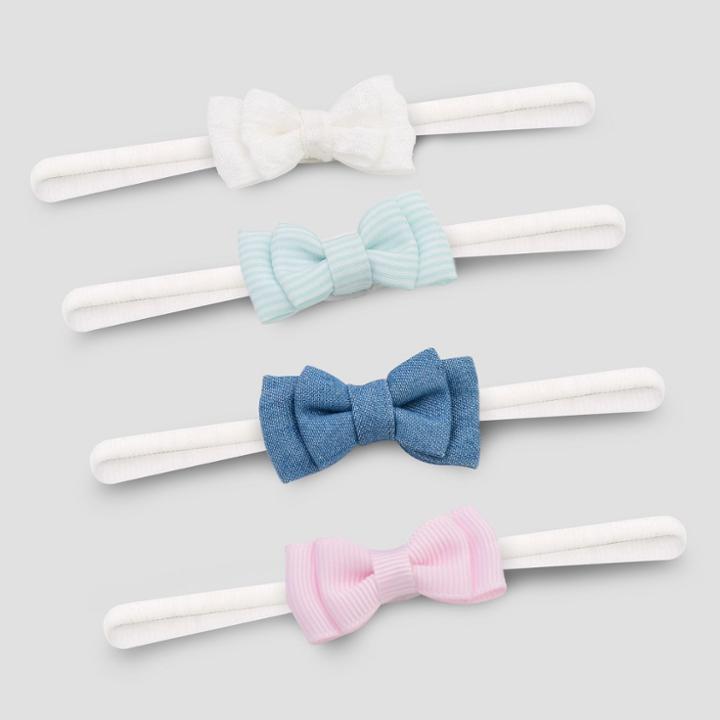 Baby Girls' 4pk Mini Bows Headwrap - Cat & Jack Blue/pink/white Newborn-6m,