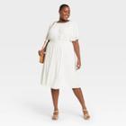 Women's Plus Size Short Sleeve Flutter Dress - Ava & Viv White X
