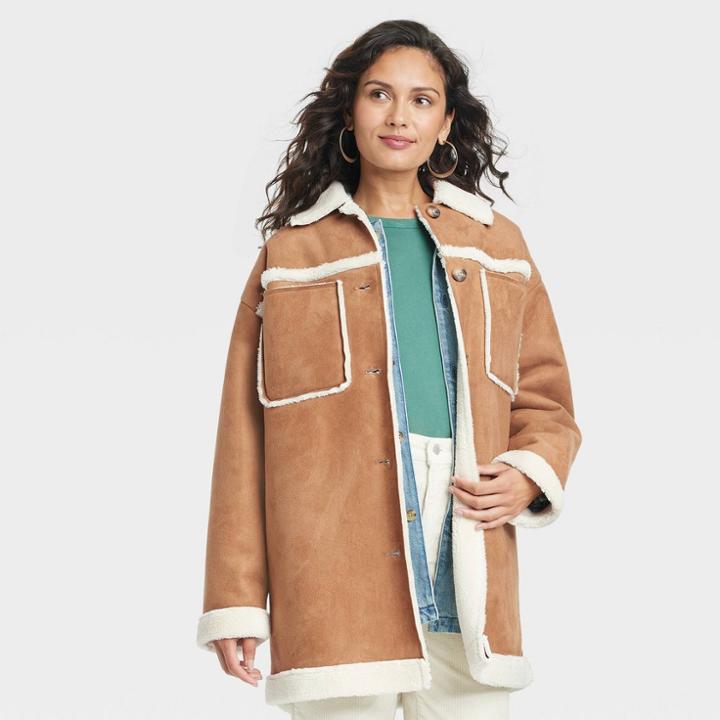 Women's Faux Shearling Jacket - Universal Thread Brown