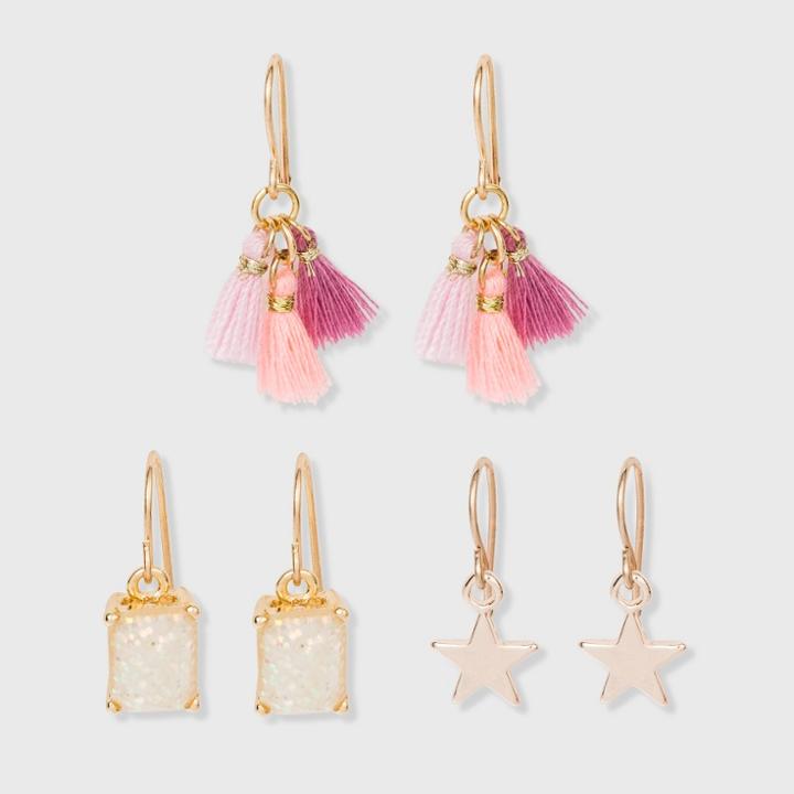 Girls' 3pk Stars, Stones & Flowers Earrings - Cat & Jack Light Pink