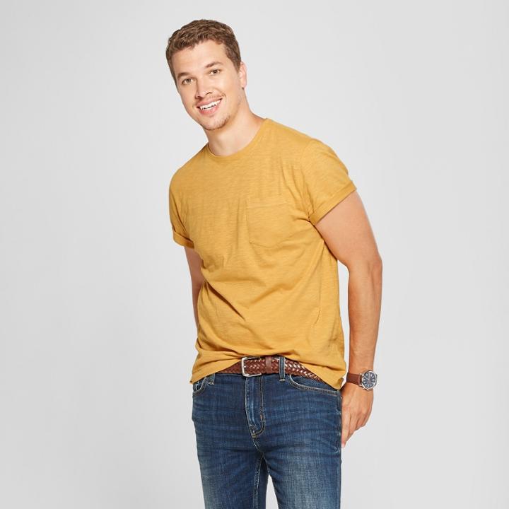 Men's Standard Fit Short Sleeve Pocket Crew Neck T-shirt - Goodfellow & Co Gold
