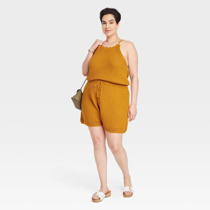 Women's Plus Size Tie-front Romper - Universal Thread Yellow
