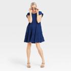 Women's Flutter Short Sleeve Textured Tiered A-line Dress - Knox Rose Blue