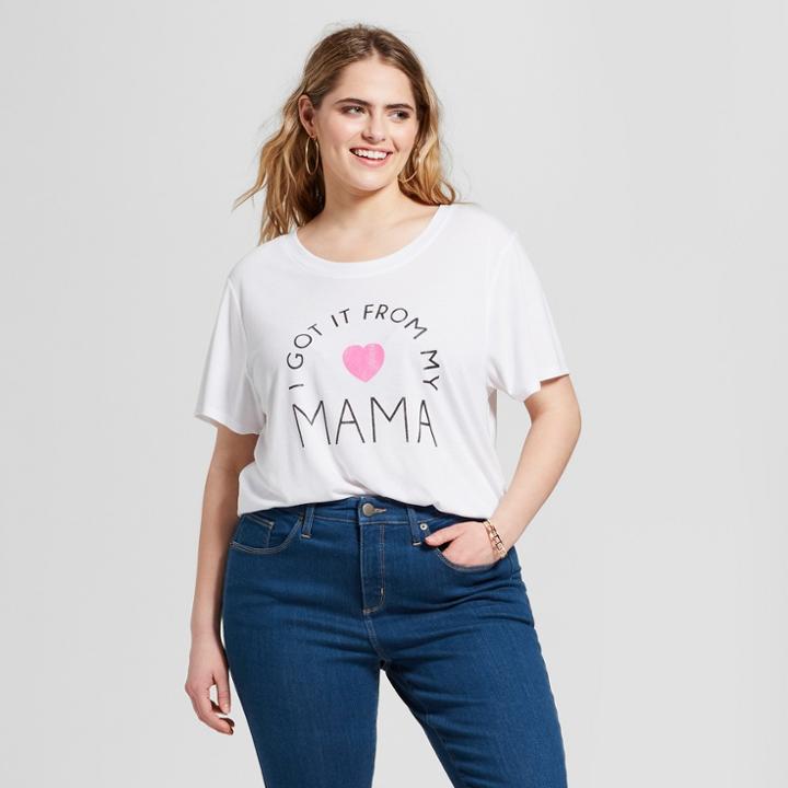 Women's Plus Size Mother's Day I Got It From My Mama Short Sleeve Drapey Graphic T-shirt - Modern Lux (juniors') White
