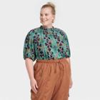 Women's Plus Size Short Sleeve Mock Turtleneck Blouse - Knox Rose Green Floral