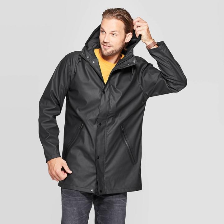 Men's Relaxed Fit Hooded Rubberized Rain Jacket - Goodfellow & Co Black