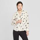 Women's Floral Print Long Sleeve V-neck Button-up Blouse - Who What Wear Cream L, Cream Floral