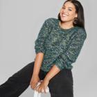 Women's Plus Size Long Sleeve Crew Neck Confetti Sweater - Wild Fable Green