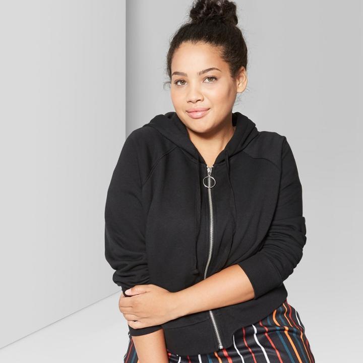 Women's Zip-up Hooded Sweatshirt - Wild Fable Black