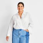 Women's Plus Size Long Sleeve Crop Blouse - Future Collective With Kahlana Barfield Brown White