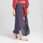 Women's Embroidered Floral Maxi Skirt - Xhilaration Navy