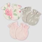 Gerber Baby 3pk Floral Mittens - White/gray/light Pink