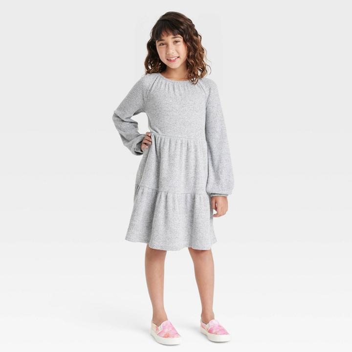 Girls' Tiered Long Sleeve Dress - Cat & Jack Heather Gray