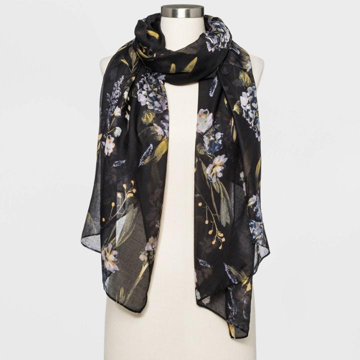 Women's Floral Print Scarf - A New Day Black, Women's,