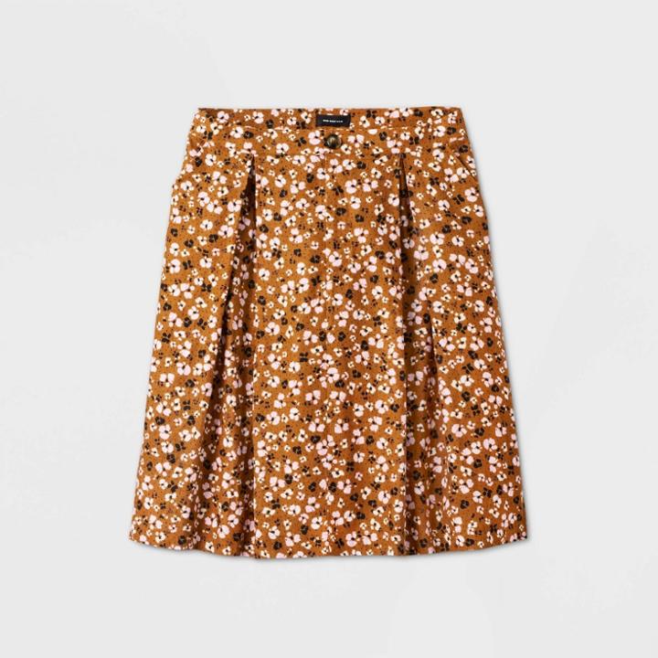 Women's Plus Size Floral Print Birdcage A-line Midi Skirt - Who What Wear Brown