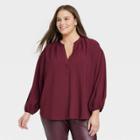 Women's Plus Size Long Sleeve Popover Top - A New Day Burgundy