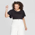 Women's Plus Size Puff Short Sleeve Scoop Neck Top - Who What Wear Jet Black