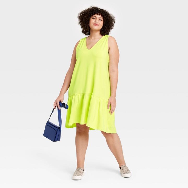 Women's Ruffle Sleeveless Hem Knit Dress - A New Day Light Green