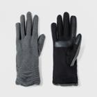 Isotoner Women's Smartdri Ruched Fleece With Smart Touch Unlined Gloves - Gray, Black