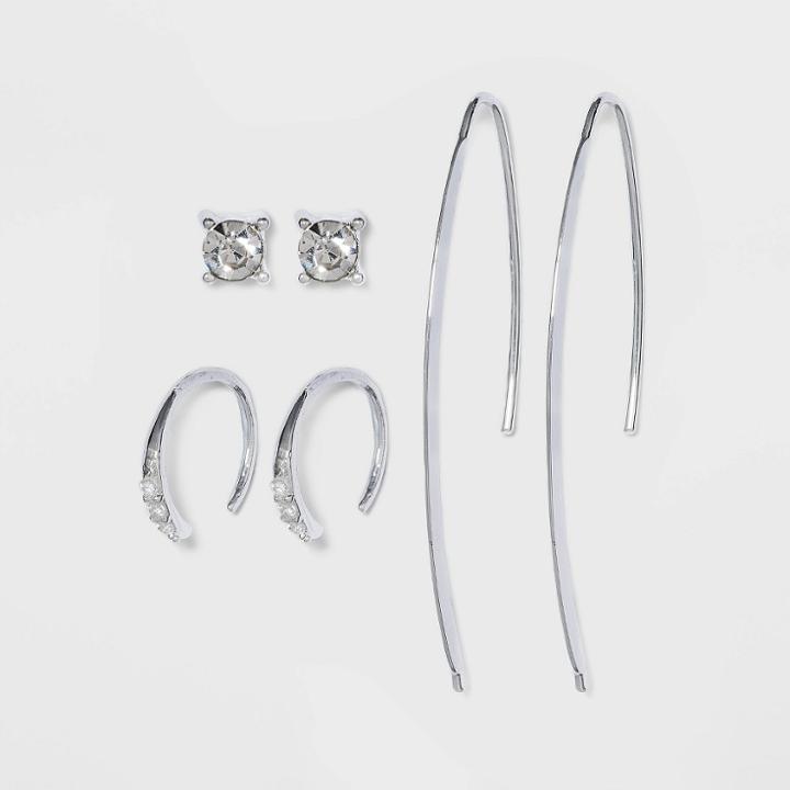 Threader, Ear Cuff, And Cubic Zirconia Stud Earring Set - A New Day