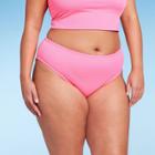 Women's Ribbed Scoop Front High Leg Cheeky Bikini Bottom - Wild Fable Pink