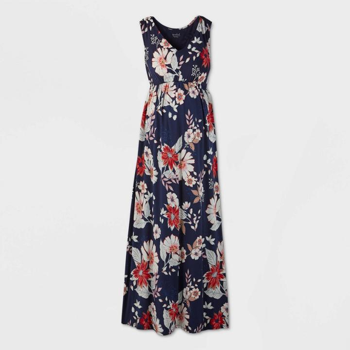 Maternity Floral Print Sleeveless Knit Dress - Isabel Maternity By Ingrid & Isabel Navy Xs, Women's, Blue