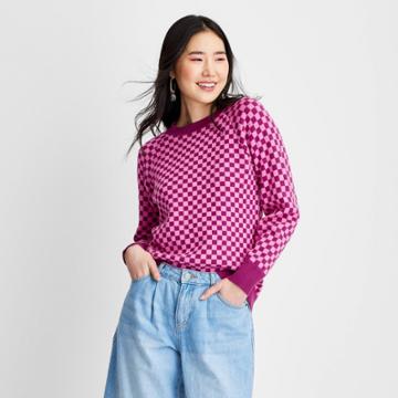 Women's Oversized Checkered Slouchy Knit Sweater - Future Collective With Gabriella Karefa-johnson Pink Xxs