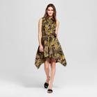 Women's Leaf Print Sleeveless Asymmetric Hem Shirt Dress - Who What Wear Green/brown S, Green/brown