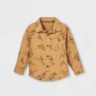 Toddler Boys' Dino Print Woven Poplin Long Sleeve Button-down Shirt - Cat & Jack Brown