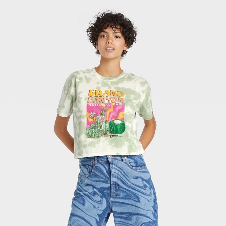 National Park Foundation Women's Grand Canyon Short Sleeve Cropped Graphic T-shirt - Green